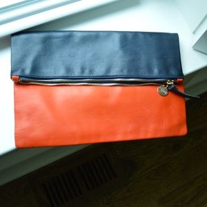 Clare Vivier Foldover Clutch Navy/Orange VGUC